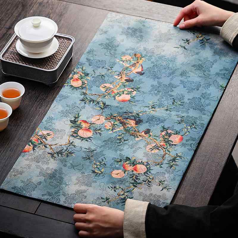 茶席 新中華風 モダンチャイニーズ レトロ 禅風 香雲紗 布製 高級感 上質 エレガント テーブルランナー ティープレイスマット 断熱 耐熱シート 乾泡茶用 茶器置き 和モダン インテリア