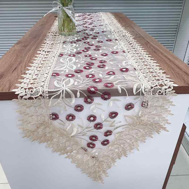 テーブルランナー ヨーロピアン 北欧風 刺繍 レース ポリエステル 高級感 エレガント おしゃれ ワインレッド テレビボード コーヒーテーブル ダイニングテーブル 飾り棚 カバー