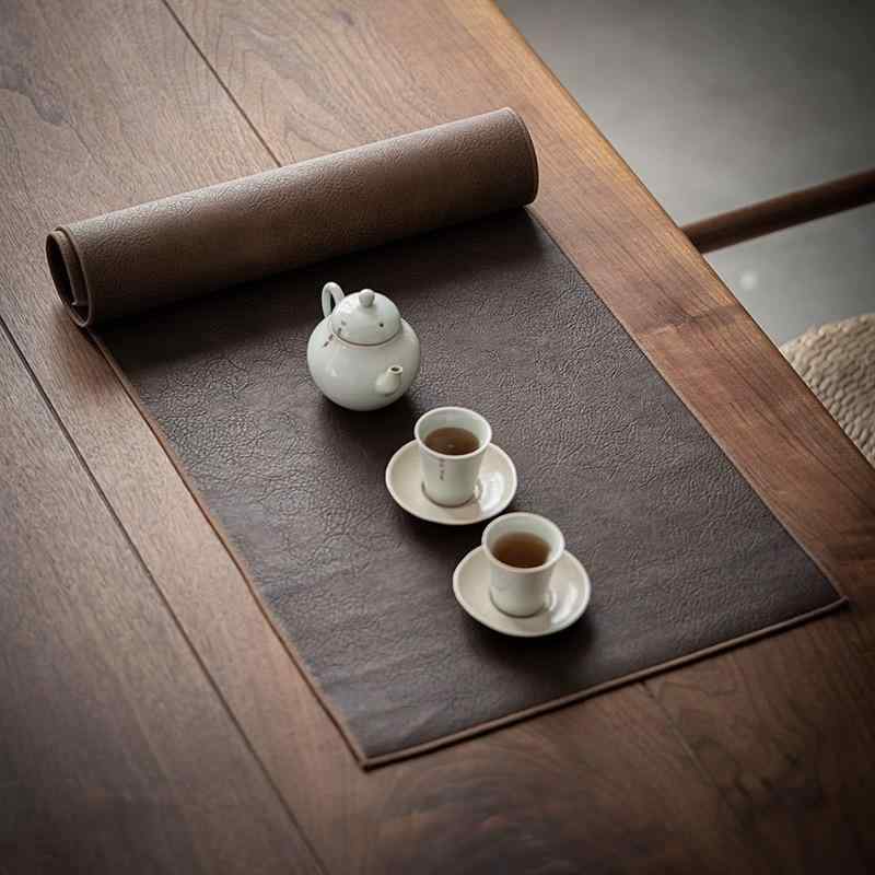 茶席 中国風 家庭用 自宅用 高級感 モダン エレガント レザー製 防水 テーブルランナー デスクパッド 乾式茶盤用 茶器敷物 リビング 書斎 ダイニング