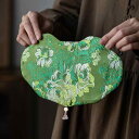 茶席 乾泡式 中国風 禅スタイル 織錦 刺繡 同心結び柄 シルクサテン グリーン 高級感 テーブルランナー 茶布