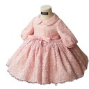 キッズ 女の子 フォーマルドレス 結婚式 フラワーガール プリンセスドレス 誕生日 発表会 長袖 ふんわり チュールスカート かわいい ポリエステル ピンク ロング丈 ステージ衣装