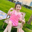 ワンピース 女の子 キッズ 夏物 半袖 フェイクツーピース ドッキング サロペットスカート 綿混 ポリエステル おしゃれ かわいい プリンセス ピンク グリーン お出かけ 普段使い