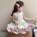 ワンピース 女の子 ベビー キッズ 春夏 韓国風 おしゃれ かわいい 洗練された トレンド プリンセス風 綿混 ソフト Aライン 裾フリル 着回し 普段使い お出かけ