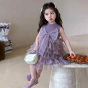ワンピース 女の子 キッズ 夏 ノースリーブ リボン チュール ティアード プリンセスドレス かわいい 綿混素材 柔らかい肌触り フォーマル お呼ばれ 発表会