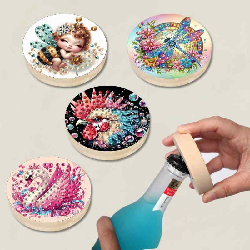 ダイヤモンドアート 木製 ボトルオープナー DIY ハンドメイド 円形 栓抜き レストラン キッチン モダン..