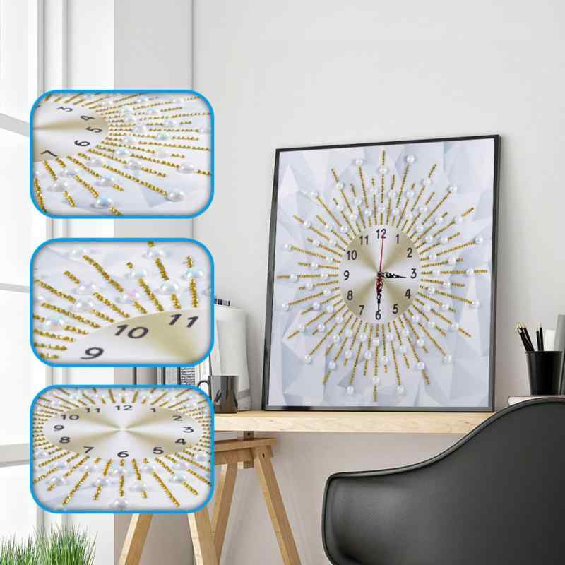 ダイヤモンドアート 掛け時計 フレームレス 異形ドリル 花柄 手作り DIYキット リビング 寝室 インテリ..