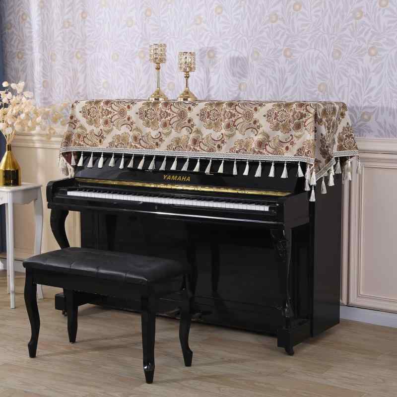 ピアノカバー ピアノクロス ピアノ保護カバー ヨーロピアン 宮廷風 クラシック 刺繍 ジャカード織り 防塵 ハーフカバー フリンジ レトロ アンティーク調 ポリエステル ブルー ベージュ ブラウン