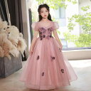 ドレス 女の子 ピンク フォーマル プリンセス 発表会 結婚式 ピアノ 演奏会 卒業式 入学式 フラワードレス 高級感 上品 かわいい ロング丈 ポリエステル