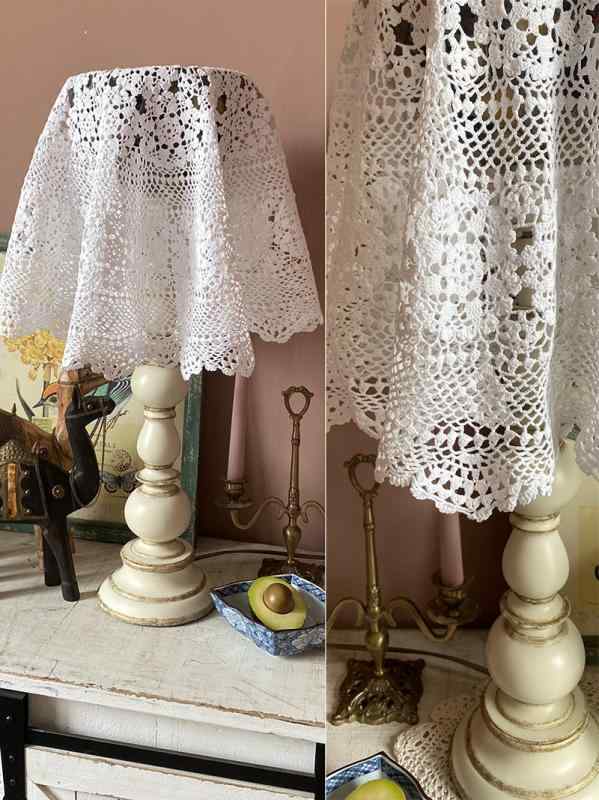 テーブルクロス 円形 丸型 アメリカンカントリー風 かぎ針編み クロシェ フリル ラッフル 無地 ソリッ..