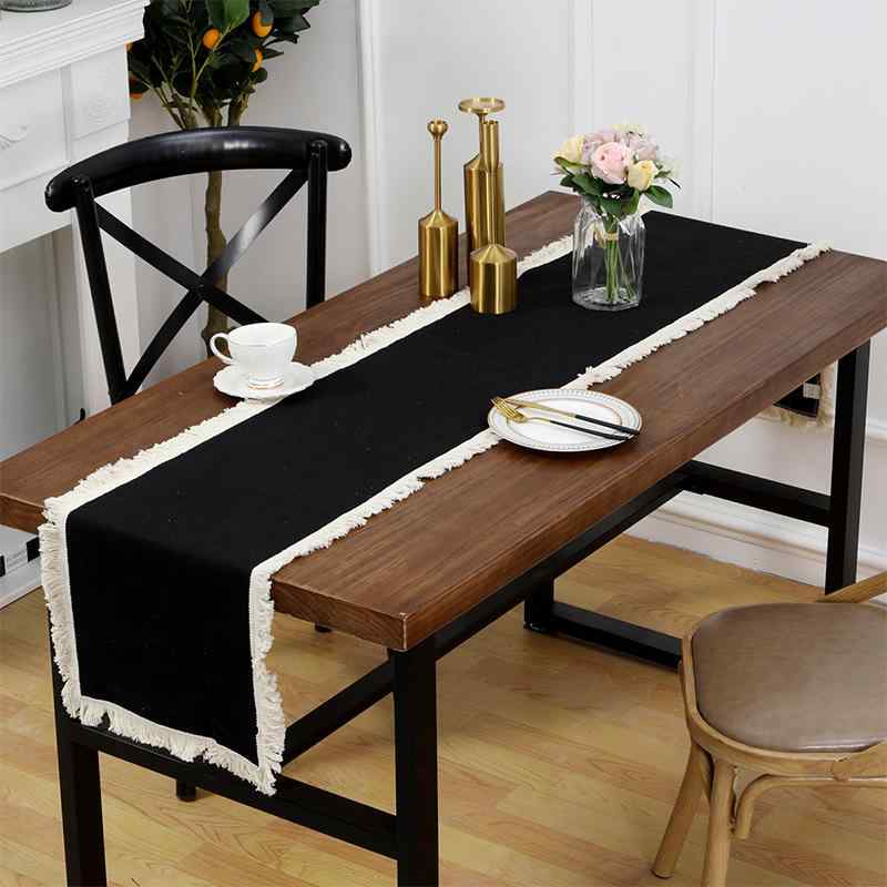 テーブルランナー 北欧風 シンプル 和モダン 無地 フリンジ 綿麻 ポリエステル ダイニング 食卓 リビング 家庭用 おしゃれ 長方形 白 黒 ベージュ