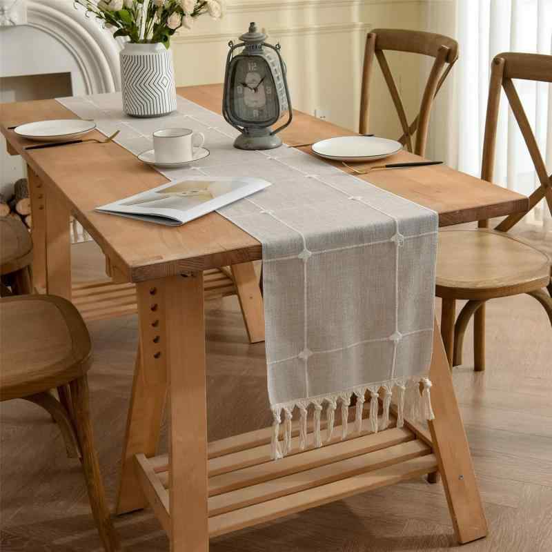 テーブルランナー 刺繍 格子柄 ポリエステル レトロ 素朴 シンプル ダイニング 食卓 リビング パーティー 屋外 アウトドア 普段使い グレー ブラウン レッド グリーン