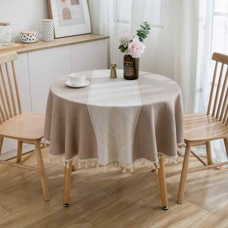 テーブルクロス グリーン 緑 ジャカード織り 幾何学模様 円形 丸型 円卓用 コーヒーテーブル ダイニン..