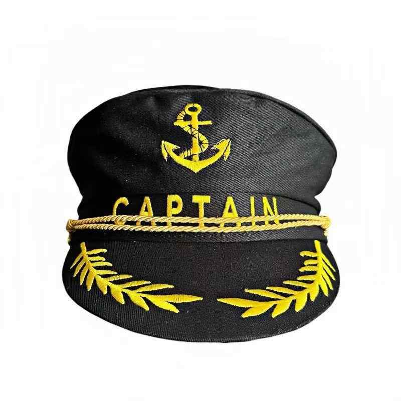 将校帽 ミリタリーキャップ パンク コスプレ パフォーマンス マリンキャップ メンズ レディース ユニセックス 黒 ブラック キャプテン イカリマーク 刺繍 麦穂デザイン レトロ ヴィンテージ ブリットスタイル 欧米風 ポリエステル 平天 ワイドブリム カジュアル(x2)(4)