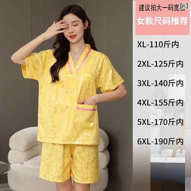 花りぼんのルームウェア パジャマ ユニセックス 大きいサイズ 綿混 ジャカード織り 上下セット サウナウェア 部屋着 スパ マッサージ リラックス ショートパンツ 半袖｜アングル2