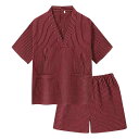 パジャマ リラックスウェア 男女兼用 綿100% 背開き マッサージ 治療着 サウナ スパ 温泉 半袖 ショートパンツ セットアップ ストライプ