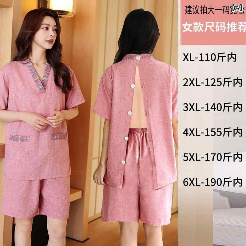 花りぼんのパジャマ 作務衣 男女兼用 レディース メンズ 大きいサイズ ゆったり 麻綿 リネンコットン 背中開き マッサージ 艾灸 足つぼ イヤーケア 鍼灸 抜罐 刮痧 施術着 リラクゼーション ユニフォーム｜アングル2