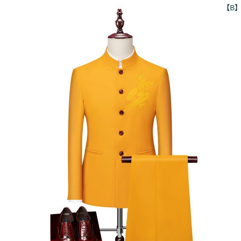 スーツ メンズ 男性用 中山装 ツーピース セットアップ カジュアル ビジネス 普段使い 通勤 リネン 麻 スタンドカラー 立ち襟 スリムフィット ジャケット アウター 春夏