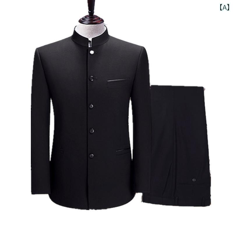 スーツ メンズ 男性用 ビジネス セットアップ スリム 2点セット 大きいサイズ ポリエステル アセテート ストレート ブラック ワインレッド ネイビー ライトビジネス(x2)