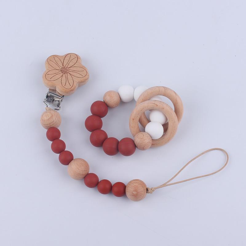 ベビー用品 赤ちゃん ぐずり対策 かわいい ブナ材 シリコン製 おしゃぶりホルダー クリップ 歯固め リストラトル 2点セット(x3)