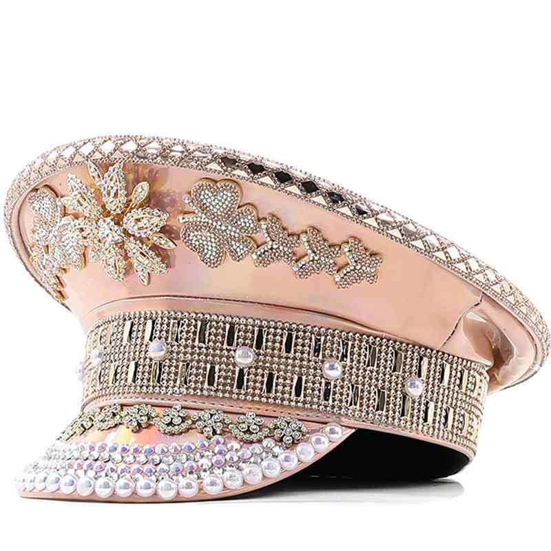 キャプテンキャップ マリンキャップ レディース シャンパンゴールド レザー調 ラインストーン 平天 イ..