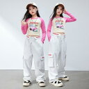 キッズ 女の子 ジャズダンス ヒップホップ 発表会 ステージ衣装 上下セット 長袖 長ズボン ポリエステル ピンク グレー