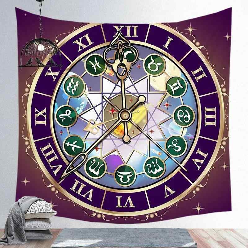 タペストリー グリーン 緑 タロットカード柄 ミステリアス 神秘 黄道十二宮 太陽 月 星座 壁掛け ウォールアート ウォールデコ インテリア リビング 寝室 部屋 飾り アート ポリエステル繊維