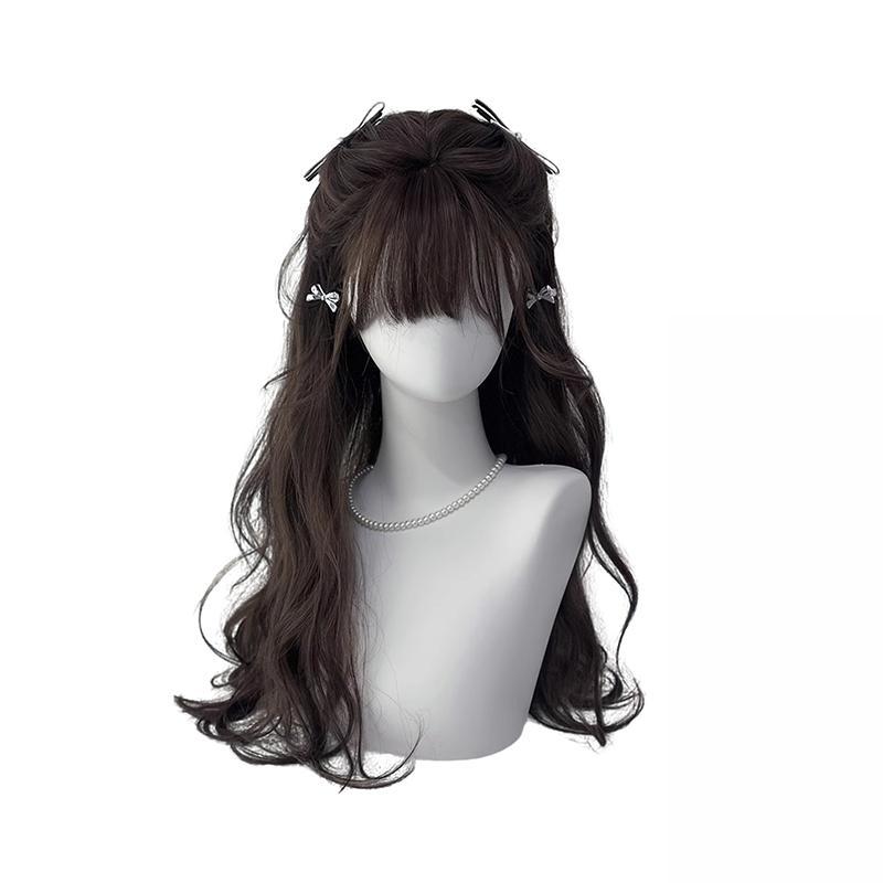 かつら ウィッグ レディース ロリータ フルウィッグ ロング カール 前髪ぱっつん 小顔効果 かわいい 乙女系 耐熱ファイバー ナチュラル ファッション 黒髪 茶髪