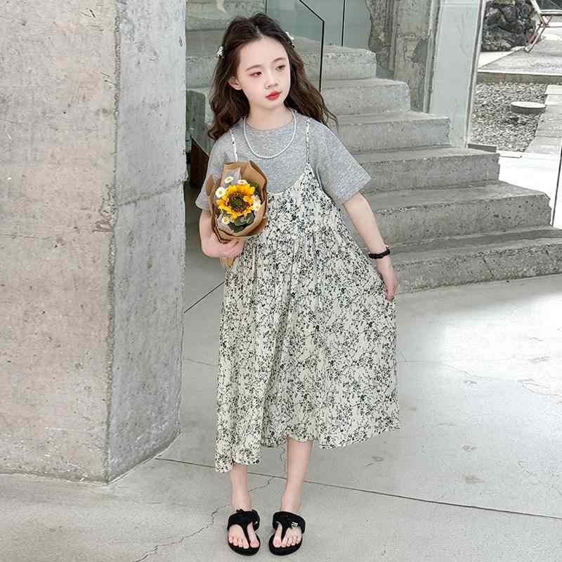 ワンピース キッズ 女の子 夏服 花柄 ロング丈 キャミソール かわいい 綿素材 Aラインシルエット 韓国風 ジュニア