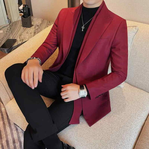 テーラードジャケット メンズ スリムフィット 個性的 ダブルカラー ピークドラペル シングルブレスト ライトビジネス カジュアル 無地 ポリエステル混紡 秋冬