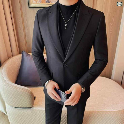 テーラードジャケット メンズ スリムフィット 個性的 ダブルカラー ピークドラペル シングルブレスト ライトビジネス カジュアル 無地 ポリエステル混紡 秋冬