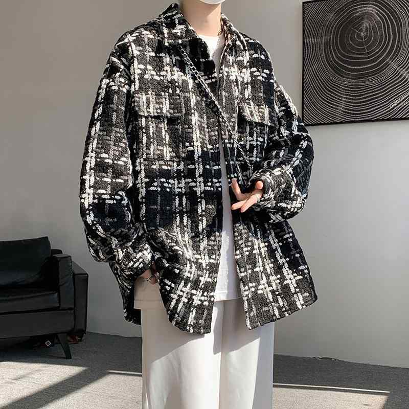 ジャケット メンズ ゆったり オーバーサイズ 厚手 メルトン ウールブレンド 襟付き チェック柄 アウター ブラック ダークブラウン 春秋冬 カジュアル 通気性 耐久性 吸湿速乾 耐引裂性 しわになりにくい