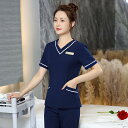 ユニフォーム レディース 美容院 エステ サロン 医療美容 スキンケア スパ セラピスト 制服 セットアップ 春夏秋 Vネック 半袖 長ズボン 吸湿速乾 ポリエステル 上品 高級感