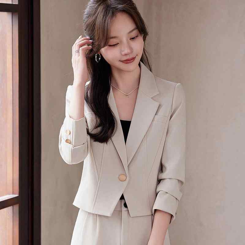 セットアップ レディース ショート丈 テーラードジャケット 低身長向け 長袖 パンツ スーツ 韓国風 オ..