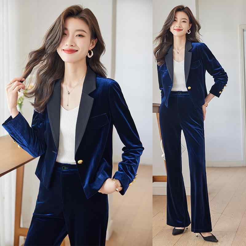 スーツ レディース ベロア セットアップ 秋冬 高級感 エレガント 上品 ショート丈 テーラードジャケット 微フレアパンツ 小柄さん向け オフィス ビジネス 通勤 フォーマル きれいめ