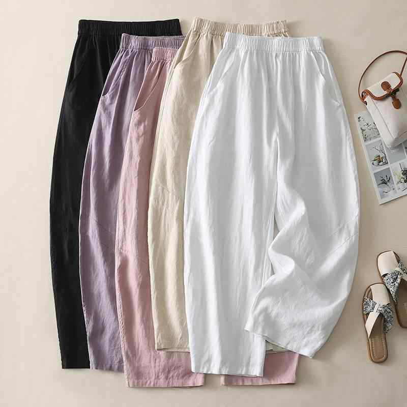 パンツ レディース 綿麻 酵素洗い ワイドパンツ ゴムウエスト ゆったり ロング丈 スタイルアップ 薄手 ..