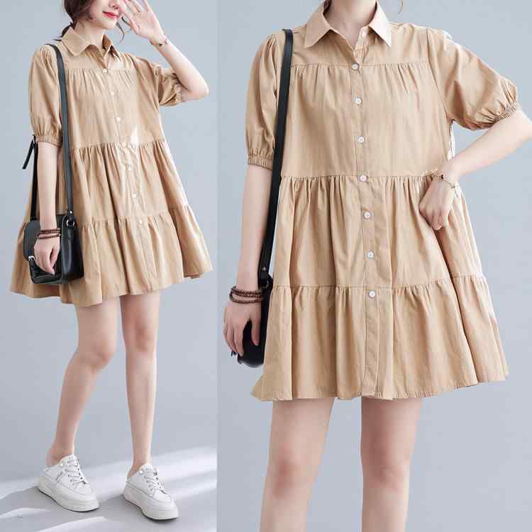 シャツワンピース レディース 大きいサイズ 夏 半袖 ゆったり 切り替え コットン 韓国風 チュニック オフィス きれいめ カジュアル 白 黒 カーキ