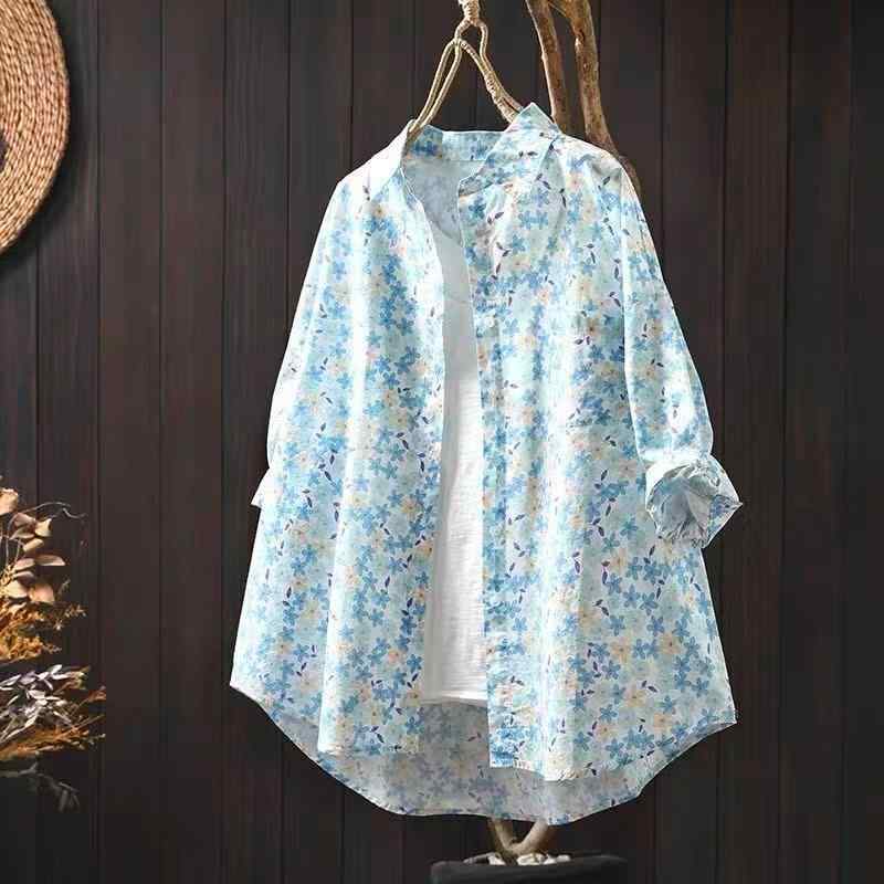 シャツ レディース 綿 小花柄 半袖 ポロ襟 ゆったり ルーズ 薄手 着痩せ効果 春夏 カジュアル きれいめ..