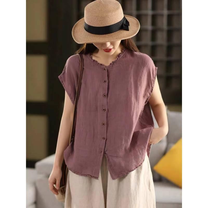 シャツ ブラウス レディース 女性用 半袖 フリルネック レトロカラー ヴィンテージ マカロンカラー パステルカラー アクリル エレガント 上品 通勤 オフィス オフィスカジュアル 春夏 トップス