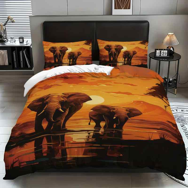 布団カバーセット 3点セット 象 3D グラフィック プリント ポリエステル ピーチスキン加工 肌触り良い ..