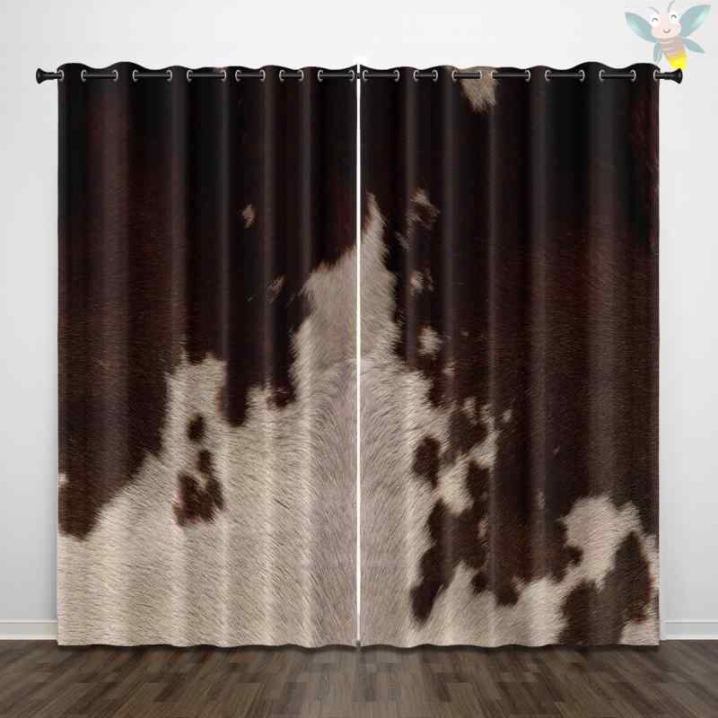カーテン 牛革調 アニマル柄 フェイクファー 3Dプリント 高精細 高遮光 リビング 寝室 書斎 ダイニング..
