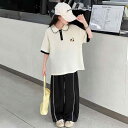 セットアップ 女の子 ジュニア ガールズ キッズ ポロシャツ 半袖 カジュアル長ズボン 春夏 上下セット 2点セット 薄手 ポリエステル 綿混 やわらか