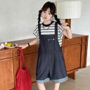 子供服 女の子 半袖 Tシャツ トップス ストライプ柄 サロペット オーバーオール 上下セット 2点セット 夏物 サマー カジュアル おしゃれ 普段使い 薄手 柔らか素材 綿混