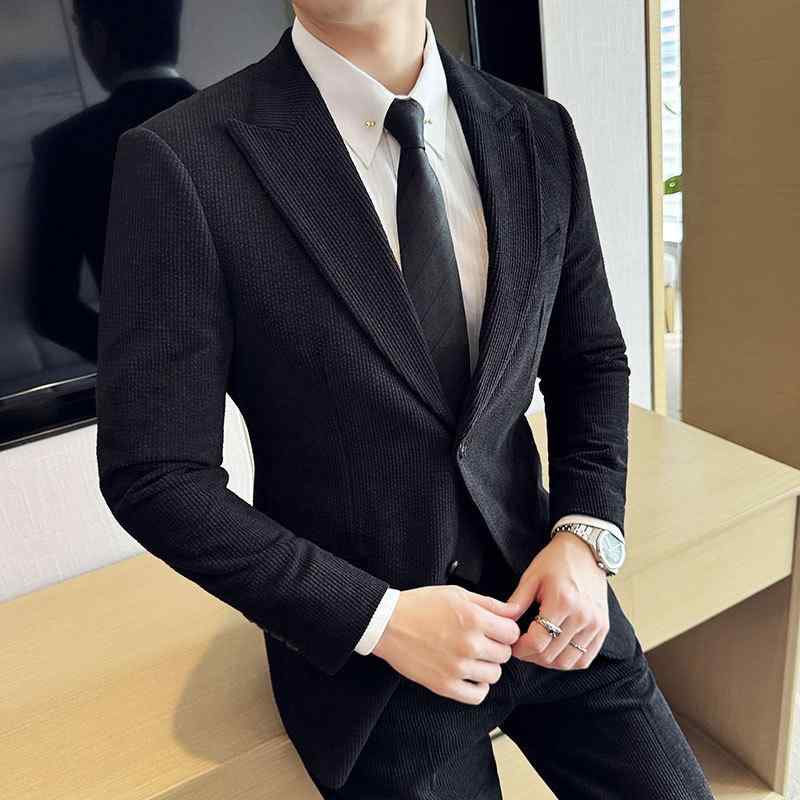 スーツ メンズ 男性用 秋冬 コーデュロイ ジャケット ツーピース セットアップ スリムフィット 細身 厚..