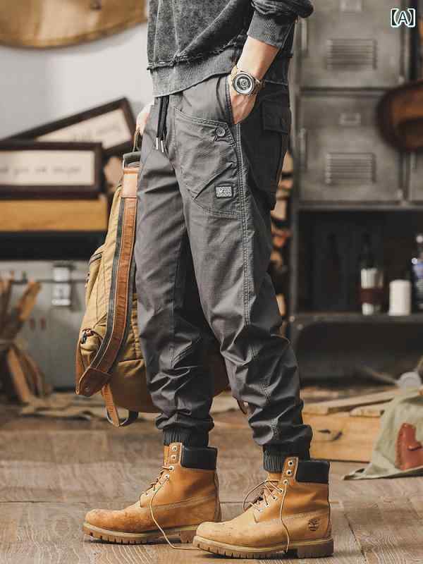 ワークカジュアルパンツ メンズ 春夏 薄手 ゆったり ストレート コットン混 スポーツ 耐摩耗 イージーケア グレー ブラック