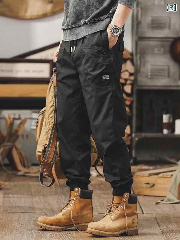 ワークカジュアルパンツ メンズ 春夏 薄手 ゆったり ストレート コットン混 スポーツ 耐摩耗 イージーケア グレー ブラック