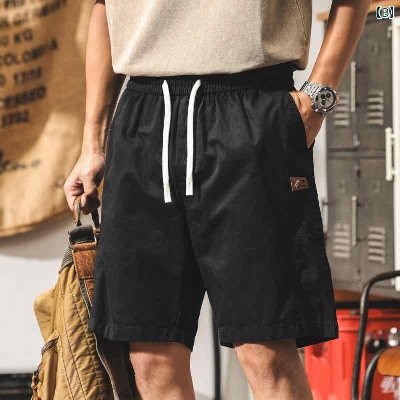 ショートパンツ メンズ レトロ アメカジスタイル カーキ 黒 五分丈 ハーフパンツ 夏物 通気性 ストレート ゆったり カジュアル ビーチパンツ 海パン