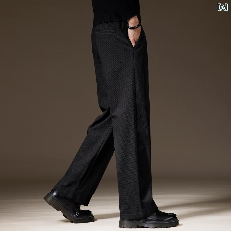 パンツ メンズ 男性用 秋冬 高級感 テクスチャー ワッフル地 ドレープ感 落ち感 ストレート ゆったり ルーズ 裏起毛 防寒 ポリエステル カジュアル スラックス 普段使い