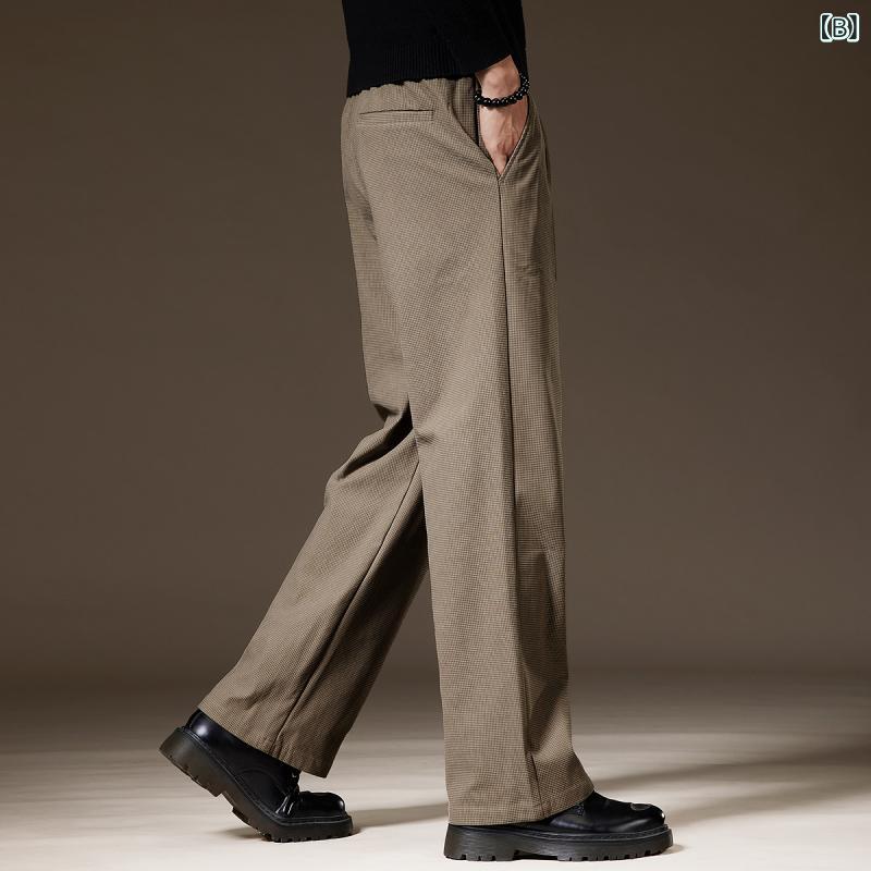パンツ メンズ 男性用 秋冬 高級感 テクスチャー ワッフル地 ドレープ感 落ち感 ストレート ゆったり ルーズ 裏起毛 防寒 ポリエステル カジュアル スラックス 普段使い