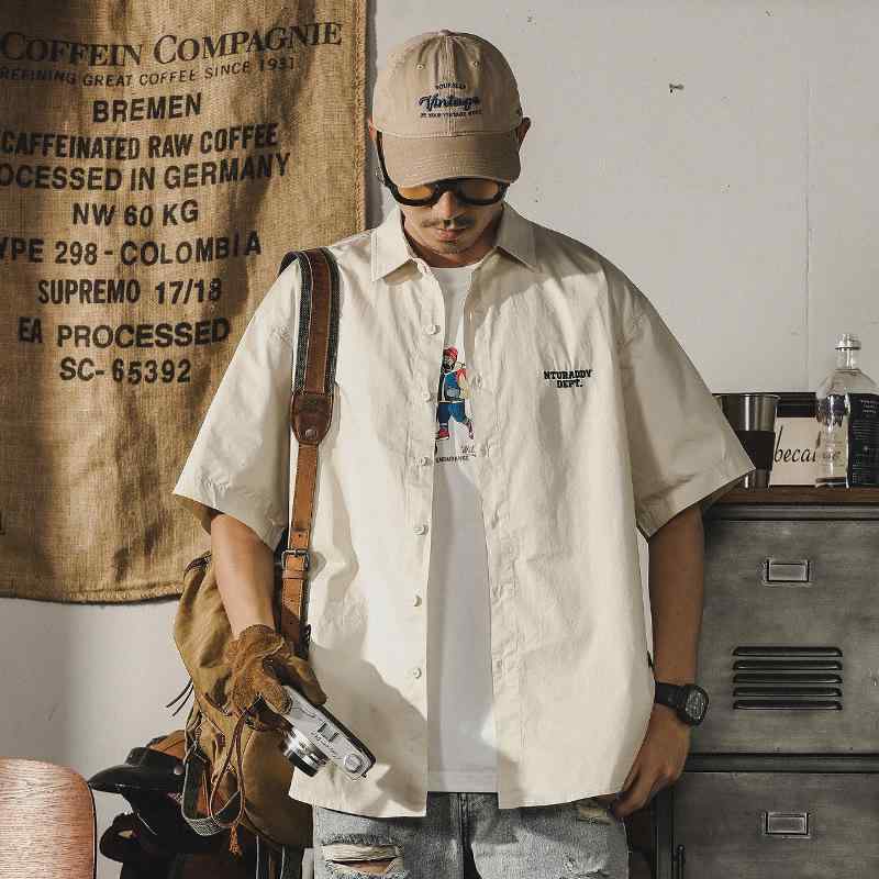 シャツ メンズ 半袖 アメカジ カジュアル コットン イージーケア ルーズフィット 春夏 普段使い スポー..