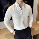 シャツ メンズ 男性用 薄手 ジャカード織り 長袖 スリムフィット 無地 韓国風 カジュアルスタイル ビジネス オフィス デイリーユース ポリエステル混合素材 ウォッシャブル